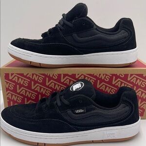 Vans Black Suede Sneakers with White and Tan Accents